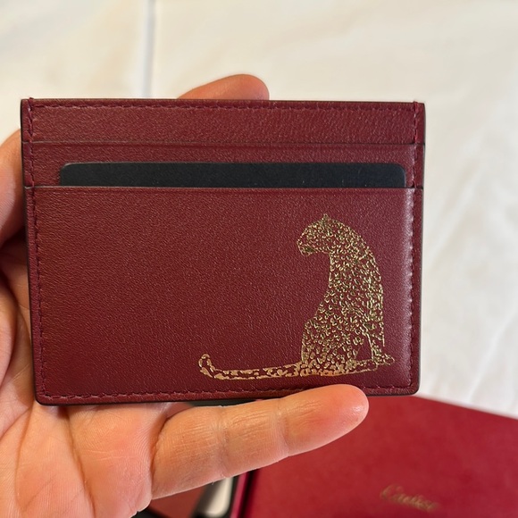 Cartier Red Card Holder with Gold Panther Design - Picture 2 of 14